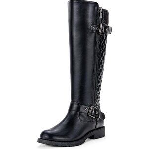 Women's Black Jeossy 950 Knee Riding Boots with Metal Buckle Zipper Wide Calf